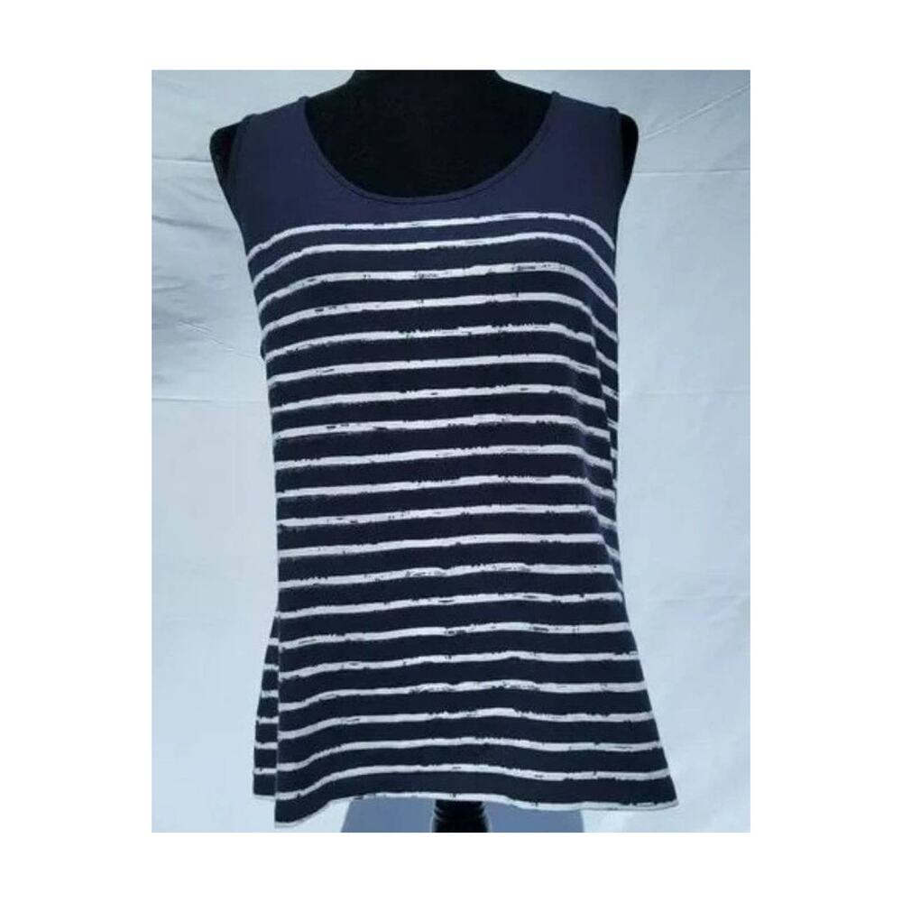 Ruby Rd. Navy Blue & White Short Sleeve Shirt Women's Large